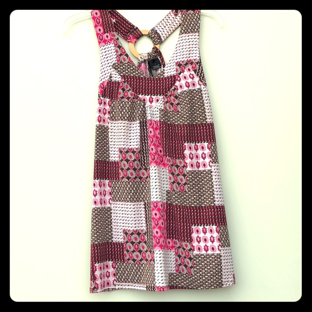 Pink Brown & white multi colored patterned top